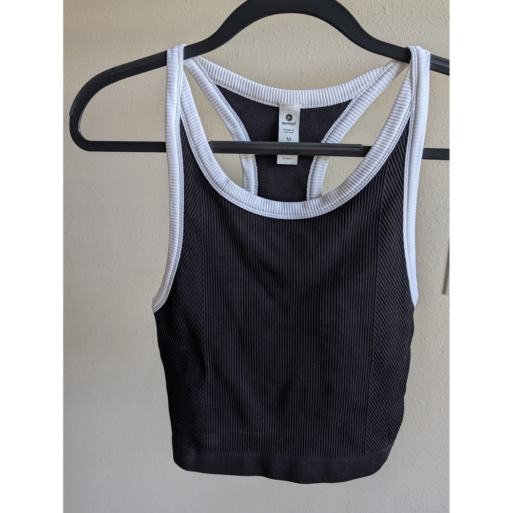 90 Degree by Reflex Rib Seamless Lucia Tank Black White Racerback Crop Top